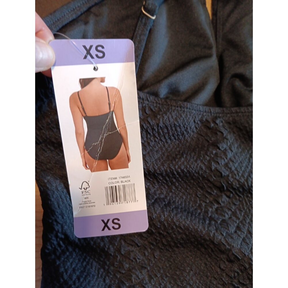 Jessica Simpson Womens XS Black Midweight Textured One Piece Swimsuit Cutout NWT - Picture 4 of 6
